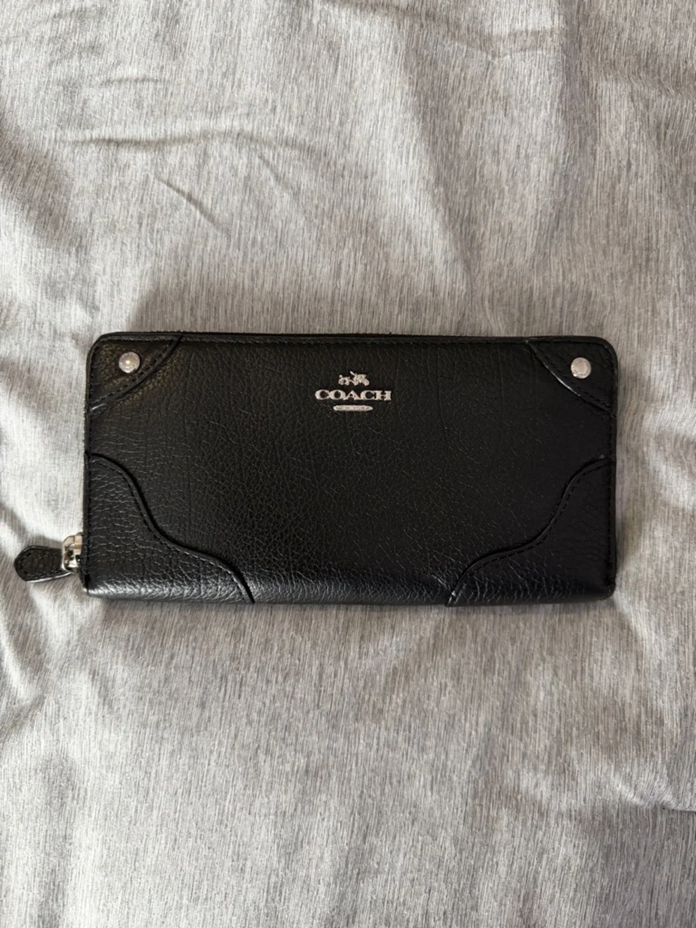 Coach Black Leather Zip-Around Wallet with Silver Hardware - Picture 1 of 3